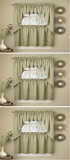 Sweet Home Collection Opaque Rib Cord Kitchen Curtains Swag Pair, Ribcord Sage (Pack of 3)