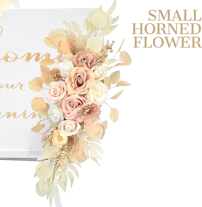 Ting's time Wedding Arch Flowers Artificial Silk Large Flower Swag Boho Styles Reception Backdrop Floral Decor for Wedding Party Ceremony, Pack of 2 (Beige)