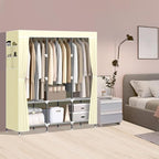 LOKEME Wardrobe Closet,Portable Closet for Bedroom Steel Pipe Diameter 19mm Strong and Sturdy Off White Portable Closets for Hanging Clothes with 3 Hanging rods, 6 Storage Shelves and Side Pocket