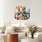 Wesiti Cat Wall Art Decor Iron Wall Sculptures Decor for Cats Lover 13.7 x 13 Inches Colorful Mid Century Cat Retro Signs for Home Living Room Bedroom Kitchen Office(Opulent)