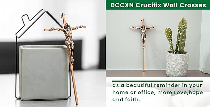 DCCXN Metal Cross for Wall Decor Catholic, Crucifix Wall Cross of Jesus Christ-10 Inch Antique Copper