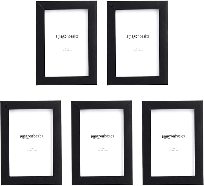 Amazon Basics Rectangular Photo Picture Frame, 6 x 4 inches, Pack of 5, Black