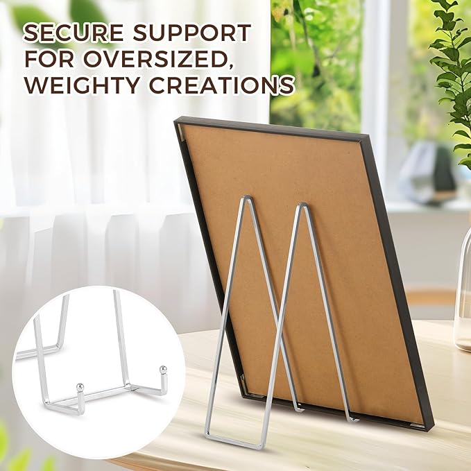 Large Plate Holder Display Stand - 12 inch Super Tall Big Plate Stands for Heavy Duty Display - Metal Picture Frame Stand - Tabletop Easel Stand for Decorative Platter | Plaque | Book - 2 Pack -Silver