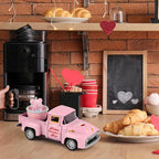 Hxezoc Pink Truck Decor Vintage Metal Truck with Pink Flower Basket Ornament Valentine's Day Farmhouse Tabletop Mantle Decoration for Home Kitchen Office Valentine's Day Theme Party Supplies