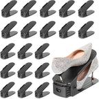 TOPNEW 20 Pack Shoe Slots Organizer Shoe Stacker for a Pair of Shoes 4 Levels Adjustable 50% Shoe Space Saver Double Layer Shoe Rack Organizer for Closet (Black)