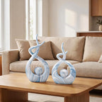 Blue Home Decor Sculptures, Dining Room Table Centerpiece Shelf Decor, Ceramic Statues Coffee Table Decor, Modern Abstract Art Desktop Entrance Decorations (2pcs)