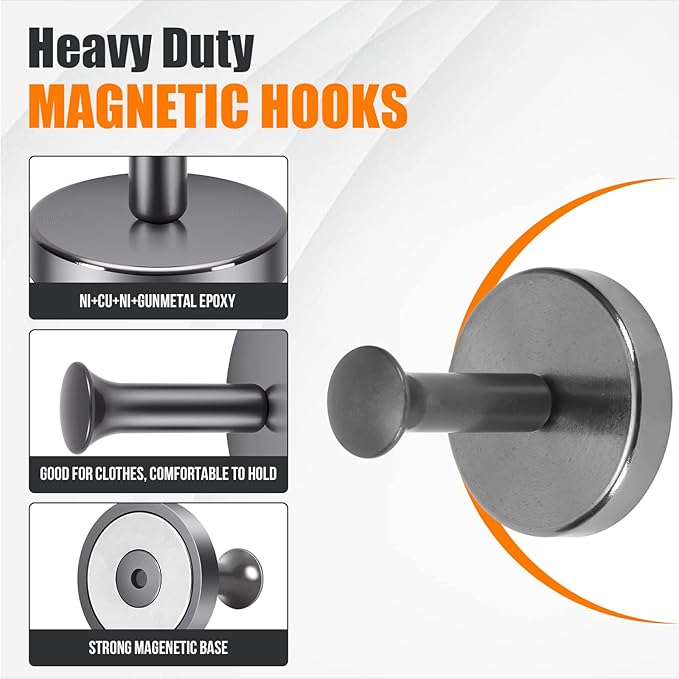 Neosmuk Magnetic Coat Hook,170lb Strong Extra Heavy Duty Magnet Hooks,Magnetic Wreath Hanger/Holder for Metal Doors,Purse,Towel,Stocking,Cruise Cabin,Gunmetal,4 Pack