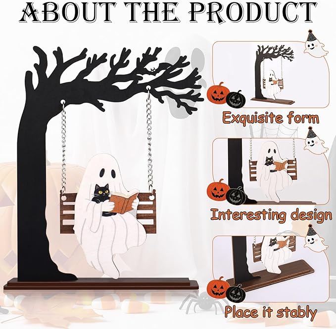 Funny Halloween Desktop Swing Decor, Spooky Indoor Home Decor for Living Room/Kitchen/Tabletop, Gothic Fall Themed Desktop Ornament, Unique Halloween Decoration for Women (Ghost)