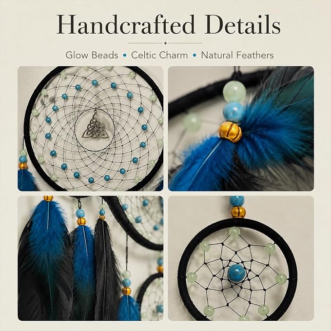 Dream Catchers Handmade Feather Native Home Wall Decoration Blue Black