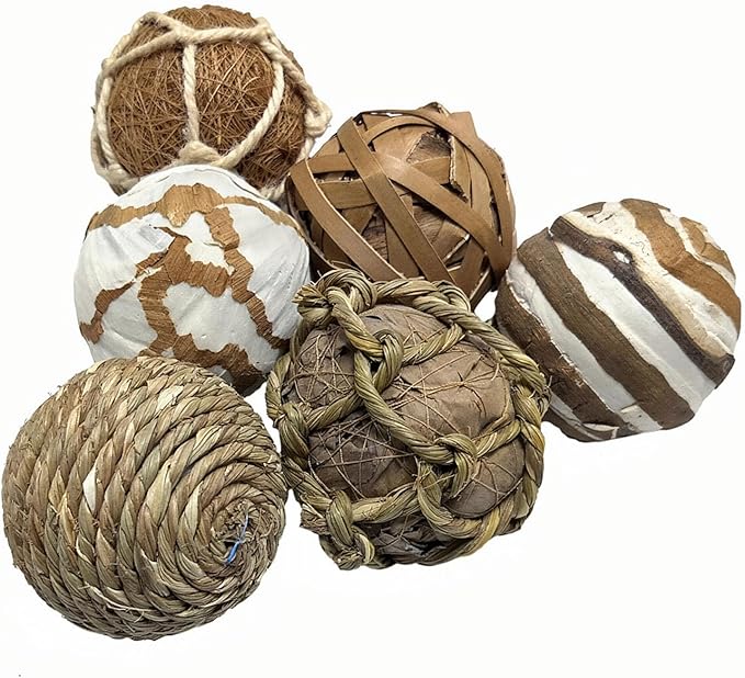 6pcs Decorative Balls for Bowl Centerpiece, 2.4 Inch Orbs Spheres Decor Balls Rattan Wicker Balls for Bowl Fillers, DIY Home Vase Table Decor
