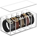 FEMELI Belt Organizer, Acrylic Belt Storage for Closet with Dust Cover, 5 Compartments Belt Container Display Holder for Drawer, Clear Belt Tie Case for Women Men Home