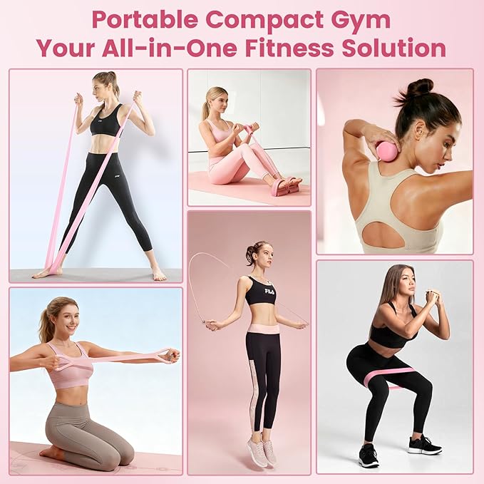 Home Workout Equipment for Women with 6 Tube Elastic Foot Pedal Resistance Band with Handle,Thigh Pelvic Trainer, Leg Fitness Bands Set, Exercise Essentials Starter Kit for Full Body Toning