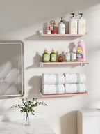 Floating Shelves for Wall, Shelves for Decor Storage Set of 6, Wall Mounted Wood Shelf for Bedroom, Living Room, Bathroom, Kitchen,Long Picture Ledge Shelves. (Pink)