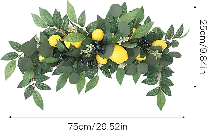 TITA-DONG 30in Floral Swag, Decorative Swags with Lemons & Eucalyptus Leaves, Artificial Spring Swag for Wedding Arch Front Door Wall Home Decor
