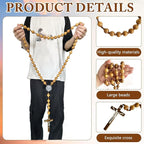Bovemee Handmade Wooden Wall Cross with San Benito Medal, 42 Inch Large Crucifix, Big Brown Wood Rosary Beads Catholic Wall Decor Catholic Gifts