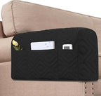H.VERSAILTEX Armrest Covers for Sofa Water Resistant Couch Arm Covers Remote Control Holder Sofa Armrest Organizer for Magazine, Tablet, Phone, iPad(Set of 2, Black/Grey)
