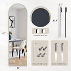 DUMOS 47x14 Inch Arched Full Length Mirror Over the Door, Wall Mounted Full Body Mirror, Door Hanging Metal Aluminum Alloy Frame Dressing Mirrors for Bedroom, Living Room, Entryway, Gold