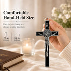 TALPGOD St Benedict Crucifix Silver Black 7.2 Inch,Crucifix Wall Cross for Catholic Decor,Jesus Christ Hanging Cross Wall Art Decor,Escapularios Catolicos,Saint Benedict Medal for Home Decoration