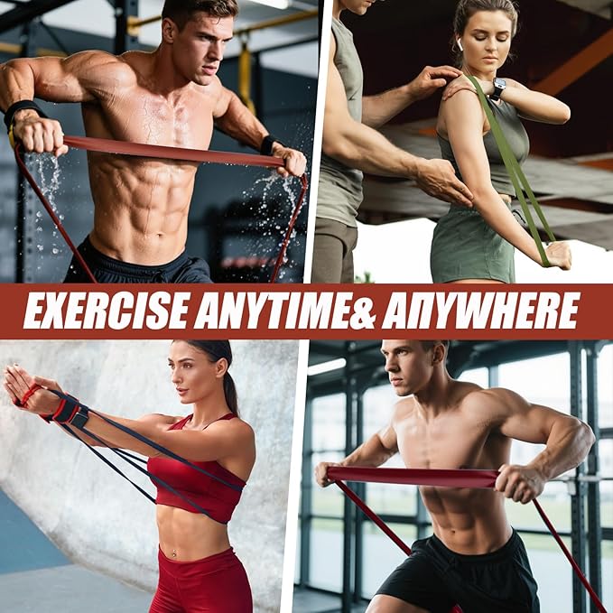 WHATAFIT Resistance Bands,Pull Up Assist Bands Set with Handles, Exercise & Workout Bands with Door Anchor for Men & Women – Home Fitness Equipment for Strength Training, Stretching
