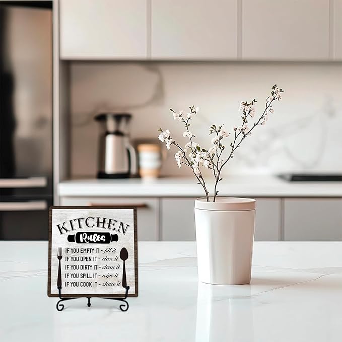 DETIHO Funny Kitchen Decor, Kitchen Signs for Counter, Rustic Wood Sign for Home Dining Room Coffee Shelf Table Display - G07