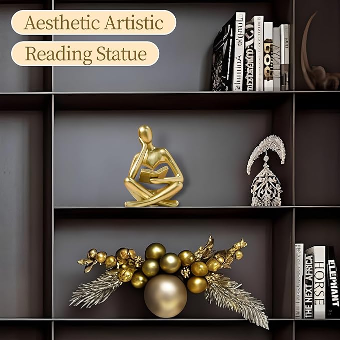 UTTCMK Abstract Art Thinker Statue - Reading Thinker Sculpture Figurine, Modern Home Decoration for Living Room Office Shelves Coffee Table Desk Decor (Gold)