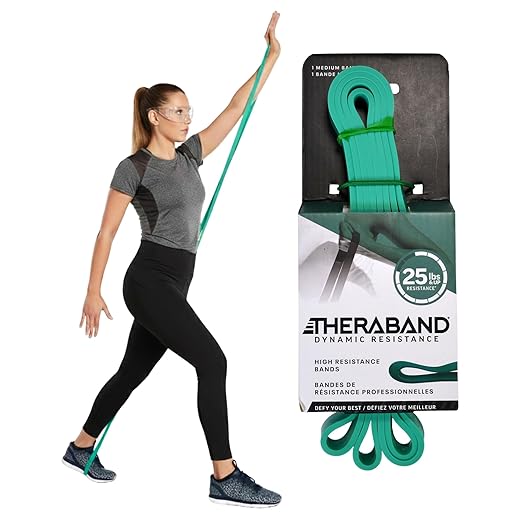 THERABAND High Resistance Band, Elastic Super Bands For Improving Flexibility, Injury Rehab, & Full Body Workouts, Heavy Duty Stretch Bands For Powerlifting, Medium, Green, 25 Lbs. Resistance