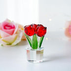 3.2 * 2in Handmade Crystal Red Rose Bouquet Figurine Romantic Rose Flower Gifts for Wife Mom on Birthday Wedding Anniversary