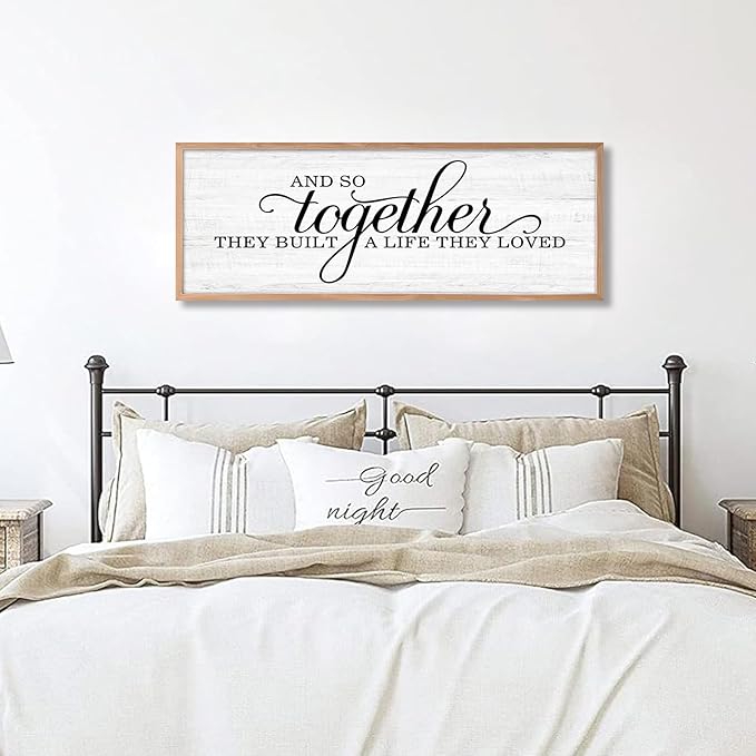 Rutiyoka Farmhouse Wall Decor: 'and so Together They Built a Life They Loved' Sign, 41.3''15'' Large Framed Wood Wall Art for Bedroom Couples Room Decor (Brown Frame)