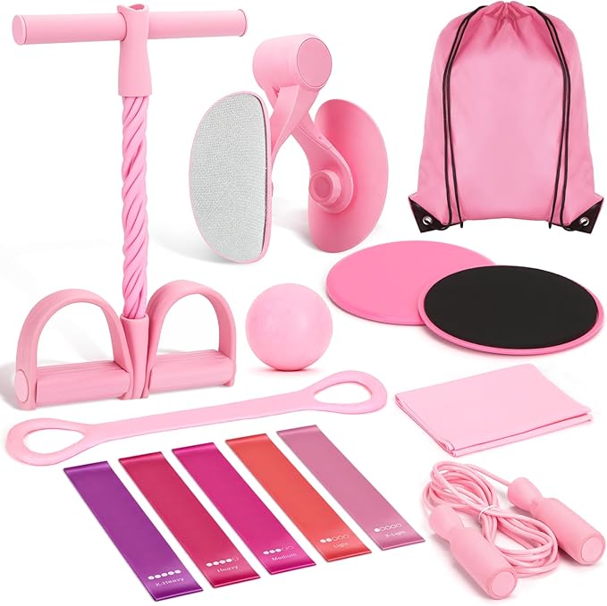 Home Workout Equipment for Women with 6 Tube Elastic Foot Pedal Resistance Band with Handle,Thigh Pelvic Trainer, Leg Fitness Bands Set, Exercise Essentials Starter Kit for Full Body Toning