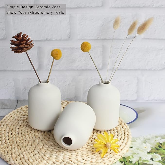 YANLING Small White Vase for Decor, 6 Pack Ceramic Vases for Pampas Grass, Boho Vase for Home Decor White Vases for Flowers, Modern Ceramic Vase Dried Flowers Vases