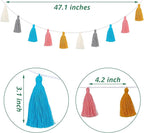 WILLBOND 4 Pieces Valentine's Day Tassel Garland for Classroom Wall Decor Boho Pastel Garland Cotton Tassel Banners for Party School(3.1 Inch,Yellow, Gray, Blue, Pink, White)