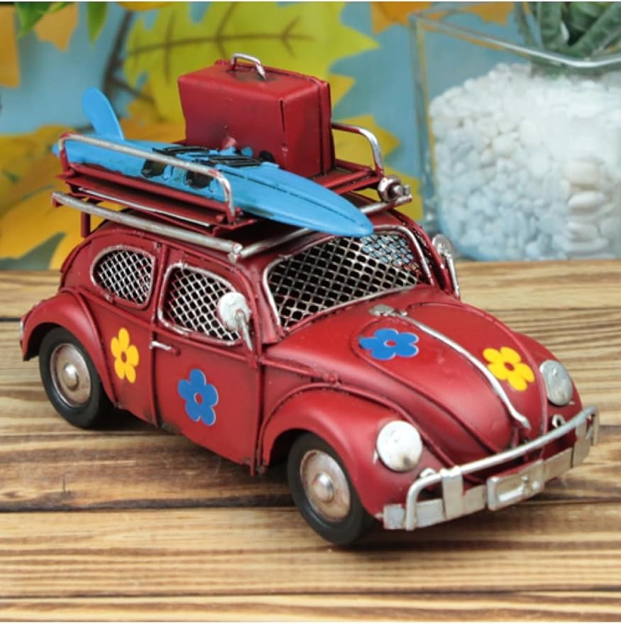 Nostalgic Metal Retro Car Model Classic Vintage Style Decorative Ornament for Home and Office - Multicolor