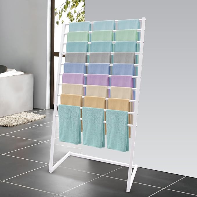 Scarf Organizer, Metal Hijab Organizer, 10 Tier Scarf Holder Hanger for Multiple Scarves, Freestanding Hijab Stand Belt Pants Hanging Rack for Home, Commercial, Clothing Store (White, 80cm)