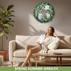 Spring Summer Wreaths for Front Door Porch, 22" Hydrangea Eucalyptus Wreath for Indoor Outdoor All Seasons, Artificial Greenery Farmhouse Decor for Mother's Day