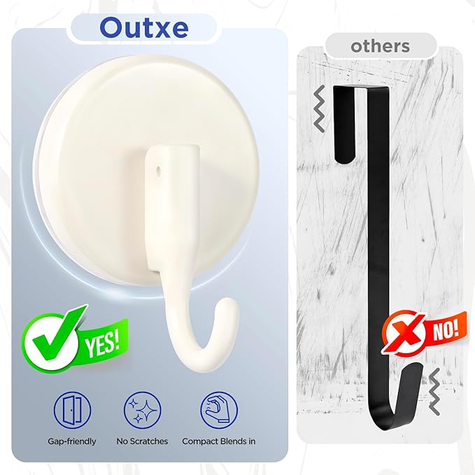OUTXE Wreath Hanger for Front Door, Upgraded Suction Cup Reef Hook for Glass Window/Over Door, Christmas/Thanksgiving/Halloween/July 4th/Easter/Valentine/Spring/Summer/Fall (White, 4-Pack)