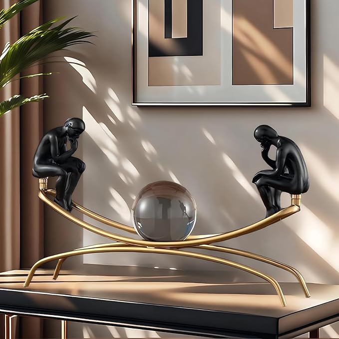 Thinker Statue & Sculpture, Modern Home Decor Statue, Gold Abstract Thinker Sculpture – Desktop Decorative Figurine for Living Room, Office, Shelf, Bedroom, Cabinets
