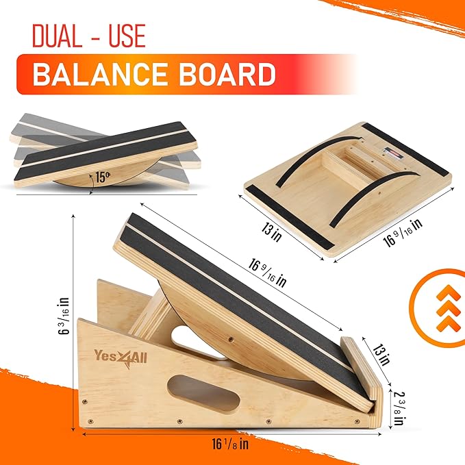 Yes4All 2-in-1 Professional Wooden Balance Board + Foot Rocker Black