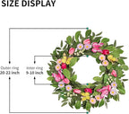 Artificial Spring Summer Wreaths with Tulips Daisies Butterflies Berries Olive Green Leaves Handmade Floral Wreath for Front Door Farmhouse Indoor Outdoor Wedding Home Decor