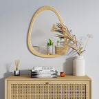 22.5" x 17.5" Irregular Wall Mirror, Natural Wooden Framed Asymmetrical Wall Mirror for Living Room Bedroom Bathroom Entryway, Modern Decorative Hanging Hook