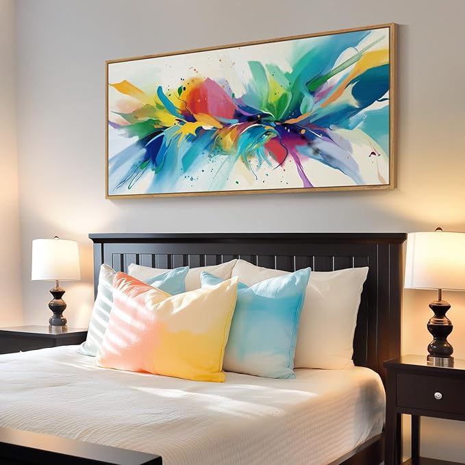 Large Framed Colorful Abstract Wall Art for Living Room, Oversized Modern Horizontal Bright Canvas Prints Paintings Artwork for Walls, MultiColor Pictures for Hallway Dining Bedroom Wall Decor 30x60 In