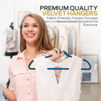 Premium Velvet Hangers 50 Pack Ultra Thin Non Slip Adult Felt Space Saving Slim Suit Hanger for Closet Heavy Duty Coat Pants Jackets Dress Hangers 360° Swivel Hook Hold Upto 10 lbs Blue