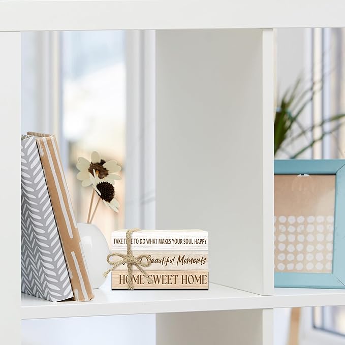Ycyfckdr Mini Decorative Books for Home Decor, Wood Book Stack for Table Decor, Home Sweet Home Decor Books for Living Room Bookshelf, Farmhouse Stacked Books Decor (L01)