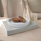 Decorative Concrete Tray & Book Decor Set - Scalloped Tray & Linen Box Enhance Your Coffee Table or Bookshelf Decor - Stylish Home Decoration for Your Living or Dining Room & as a Housewarming Gift