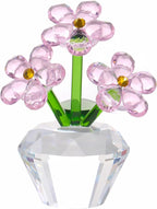 Qianwei Pink Forget Me Not Crystal Flowers - Sympathy Glass Flowers Collectible Figurines Decor Paperweight Ornament Home Office Table Desk Decorations