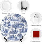 Navy Blue White Decorative Toile Print Decorative Plate of 6", 7", 9", 10", Customize Design Collector Plates, Kitchen Art Decoration Decorations Office, Unique Art with Stand