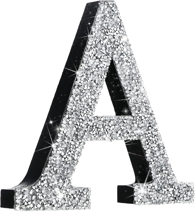 Qunclay 5.7" Silver Crystal Diamond Bling Letters Crushed Diamond Decoration Wooden Glitter Letter with Screw and Hooks Rhinestone Gift for Wedding Y2k Mcbling Bedroom Wall Decor (Letter A)