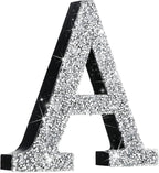 Qunclay 5.7" Silver Crystal Diamond Bling Letters Crushed Diamond Decoration Wooden Glitter Letter with Screw and Hooks Rhinestone Gift for Wedding Y2k Mcbling Bedroom Wall Decor (Letter A)