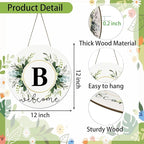 Monogram Letter B Wreaths for Front Door Wreath Wooden Welcome Sign for Front Door Decor Floral Family Last Name Initial House Warming Spring Summer Porch Rustic Wall Home Kitchen Boho Decorations