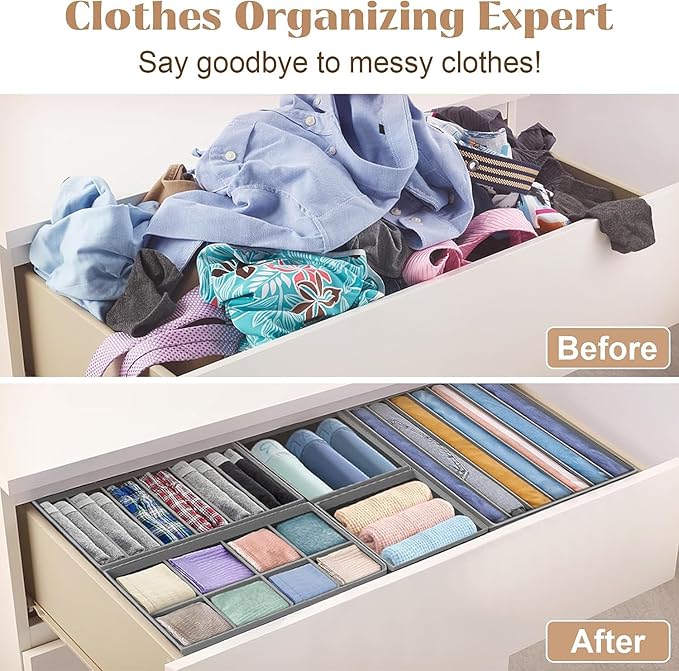 Dresser Drawer Organizer 8 Pack Clothes Underwear Sock Storage Light Gray Drawer Dividers Grey Foldable Closet Organizer Storage Box Dresser Drawer Organizers
