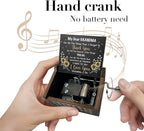 Music Box Gifts for Grandma You are My Sunshine Hand Crank Engraved Wooden Musical Boxes Sunflower Gift for Grandmother on Birthday Christmas Mothers Day(Black)